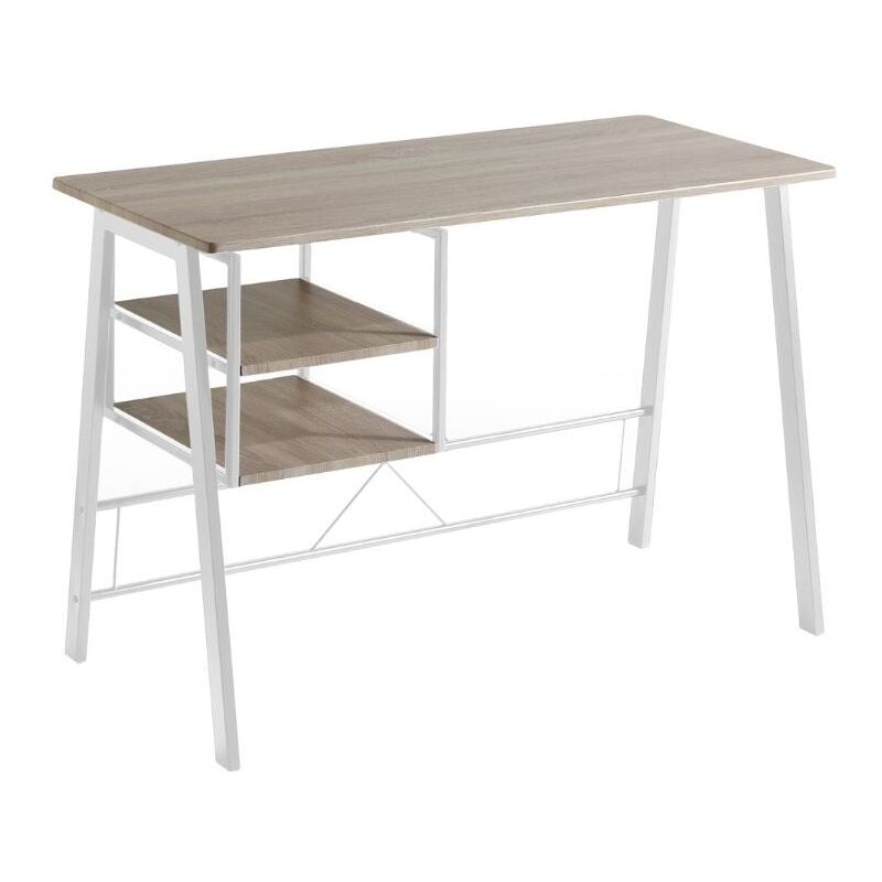

Mesa de Escritorio Laura 2 estantes Color Roble y Blanco Oficina despacho Industrial Mueble 77x120x