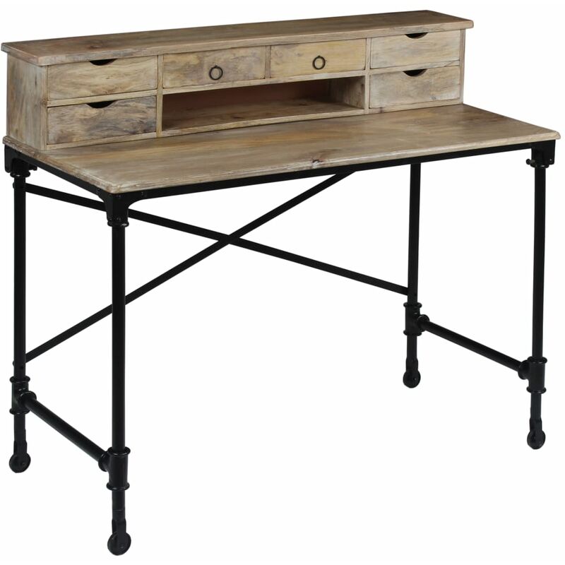 

Mesa de escritorio madera de mango maciza y acero 110x50x96 cm - Marrón