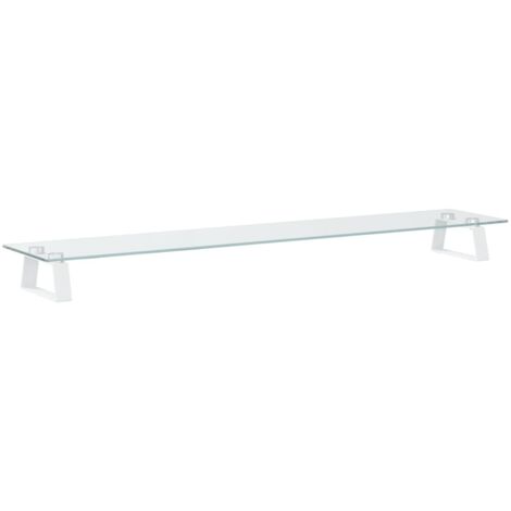 Mesa de escritorio para monitor mueble 100x20x8 cm cristal templado y metal blanco 020044823