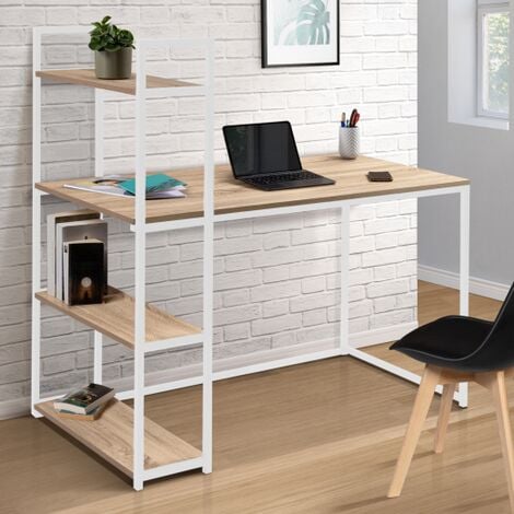 Mesa ordenador escritorio con estanteria incorporada color blanco artik  moderna 144x120x53 cm