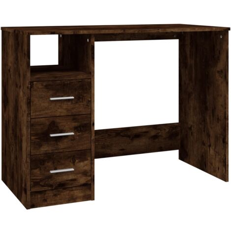 Mesa de escritorio puesto de trabajo mueble de ordenador estudio con cajones roble ahumado 102 x 50 x 76 cm madera contrachapada marrón 020023466
