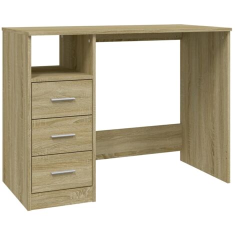 Mesa de escritorio puesto de trabajo mueble de ordenador estudio con cajones roble sonoma 102 x 50 x 76 cm madera contrachapada marrón 020023468