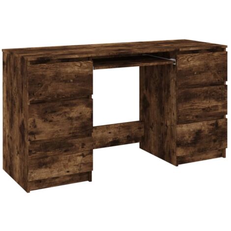 Mesa de escritorio puesto de trabajo mueble de ordenador estudio roble ahumado 140 x 50 x 77 cm madera contrachapada marrón 020023586