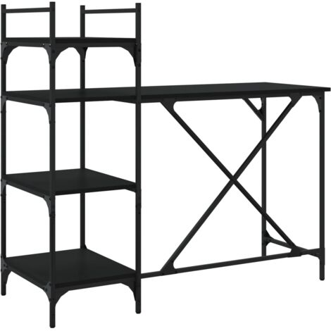 Mesa de escritorio puesto de trabajo mueble para ordenador estudio con estantes 120 x 47 x 109 cm negro 020023707
