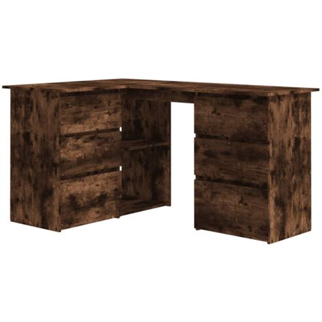 Mesa de escritorio puesto de trabajo mueble para ordenador estudio de esquina IT roble ahumado 145 x 100 x 76 cm madera contrachapada marrón 020023672
