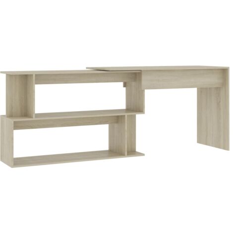 Mesa de escritorio puesto de trabajo mueble para ordenador estudio de esquina TI roble Sonoma 200 x 50 x 76 cm madera contrachapada marrón 020023680