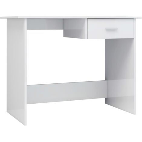 Mesa de escritorio puesto de trabajo mueble para ordenador estudio informático brillante 100 x 50 x 76 cm madera contrachapada blanco 020023536