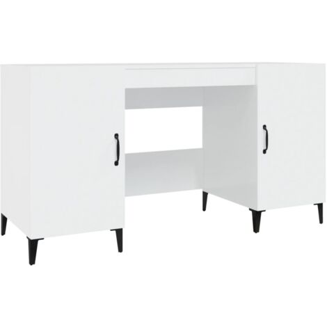 Mesa de escritorio puesto de trabajo mueble para ordenador estudio informático brillante 140 x 50 x 75 cm madera contrachapada blanco 020023541