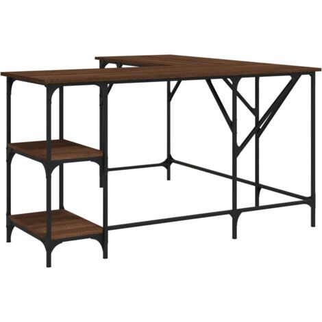 Mesa de escritorio puesto de trabajo mueble para ordenador estudio informático roble 139 x 139 x 75 cm madera contrachapada marrón 020023610