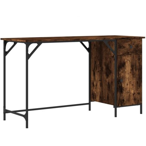 Mesa de escritorio puesto de trabajo mueble para ordenador estudio informático roble ahumado 131 x 48 x 75 cm madera contrachapada marrón 020023726