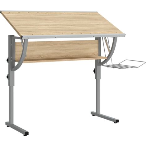 Mesa de escritorio puesto de trabajo muebles de ordenador estudio de artesanía de TI roble Sonoma y 110 x 53 x (58-87) cm marrón 020023699