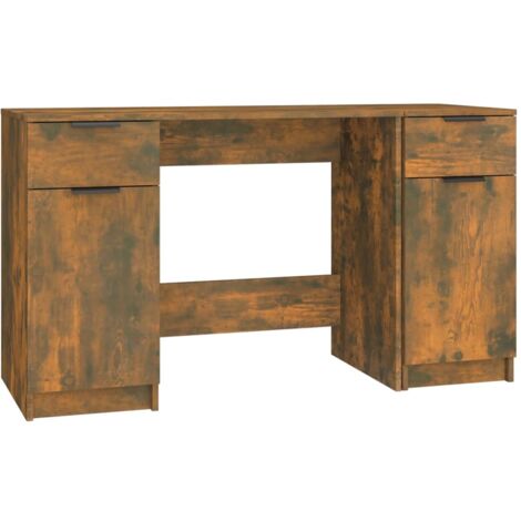 Mesa de escritorio puesto de trabajo muebles de ordenador estudio de ordenador con armario lateral madera contrachapada marrón roble ahumado 020023392