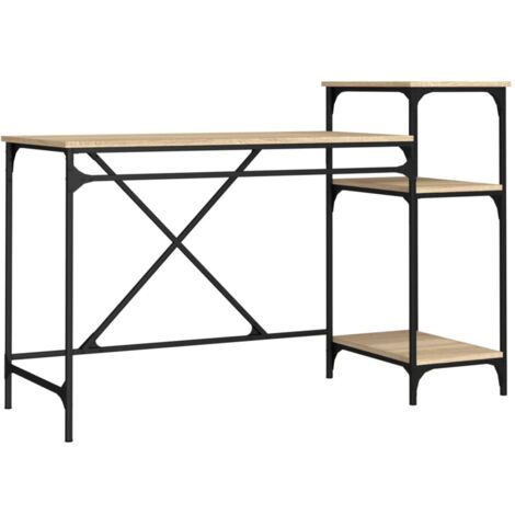 Mesa de escritorio puesto de trabajo muebles de ordenador estudio y estanterías roble sonoma 135 x 50 x 90 cm madera contrachapada/hierro marrón 020023818