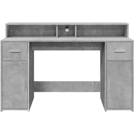 Mesa de escritorio puesto de trabajo muebles de ordenador estudio y luces LED 140 x 55 x 91 cm madera contrachapada gris 020023799