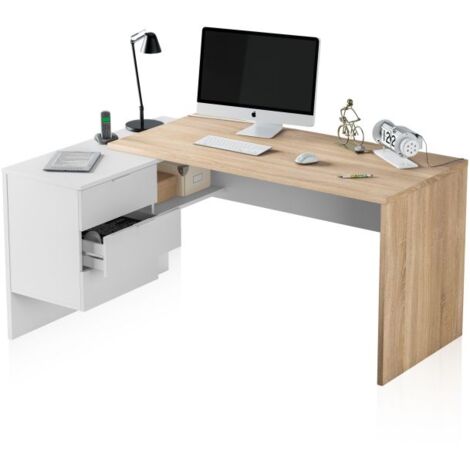 Mesa de escritorio Work Blanco Artik (Blanco Mate) - Roble Canadian (ancho) x 73cm (alto)