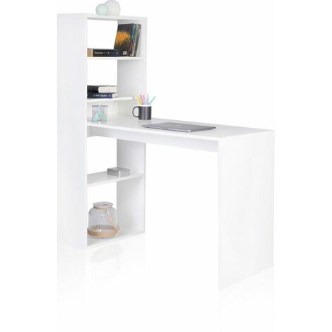 Mesa de estudio con estantería Qanik Blanco 49,5cm (ancho) x 140cm (alto)