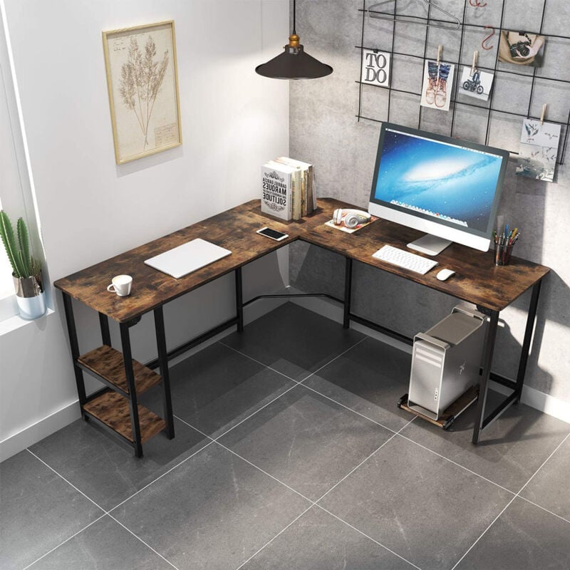 

Office24 - Mesa de estudio de oficina angular 148x148 diseño industrial metal 2 baldas Southport