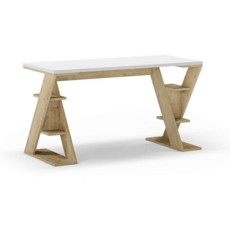 MKRIC Mesa de estudio modelo Rubén acabado roble/blanco, 137cm(ancho) 75.5cm(altura) 60cm(fondo)