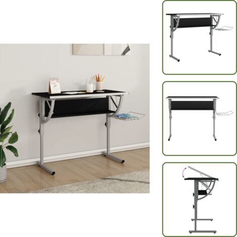Mesa de estudio - vidaXL Mesa de dibujo madera y acero negro y gris 110x53x(58-87) cm - Escritorio para oficina