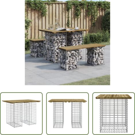 Mesa de exterior -  Mesa de jardín con diseño de gaviones, 100 x 70 x 72 cm, madera de pino impregnada