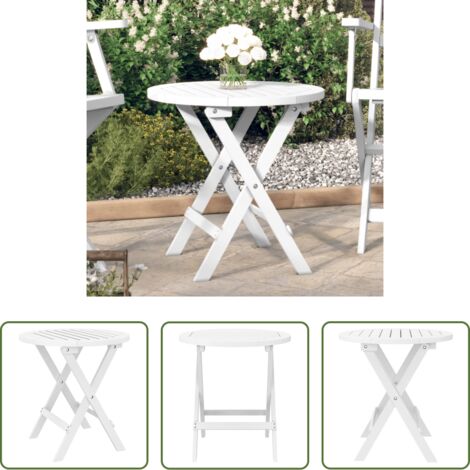 Mesa de exterior -  Mesa de jardín plegable madera maciza de acacia blanco Ø 46 cm