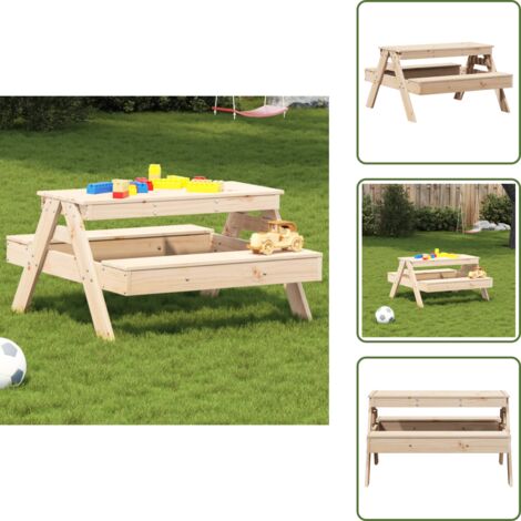 Mesa de exterior para niños - vidaXL Mesa de picnic para niños madera maciza de pino 88x97x52 cm -