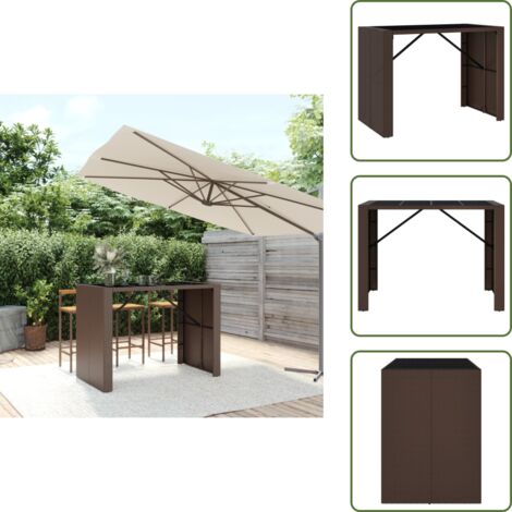 Mesa de exterior - vidaXL Mesa alta bar superficie vidrio ratán PE marrón 145x80x110 cm - Mesa de restaurante