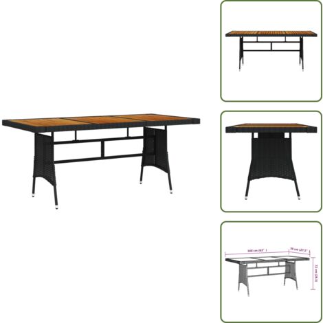 Mesa de exterior - vidaXL Mesa de jardín ratán PE y acacia maciza negro 160x70x72 cm - Mesa de jardín acacia