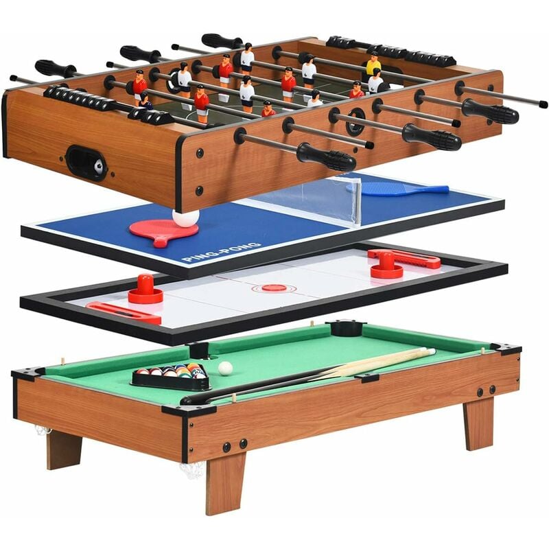 

Mesa de Fútbol/Hockey/Billar/Ping-Pong 4 en 1 Mesa de Juego de Madera Multifuncional para Niños y Adultos