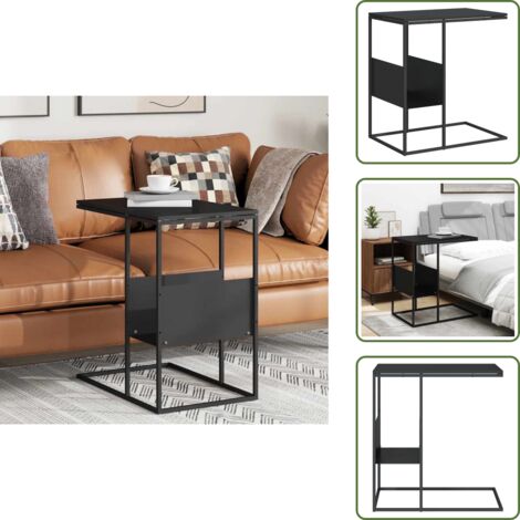 Mesa de hierro - vidaXL Mesa auxiliar de madera contrachapada negra 55x36x59,5 cm - Mesa en forma de C