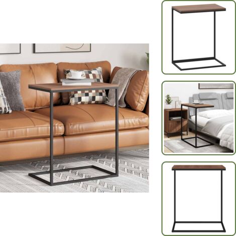 Mesa de hierro - vidaXL Mesa auxiliar de madera contrachapada negro 55x35x66 cm - Mesa en forma de C