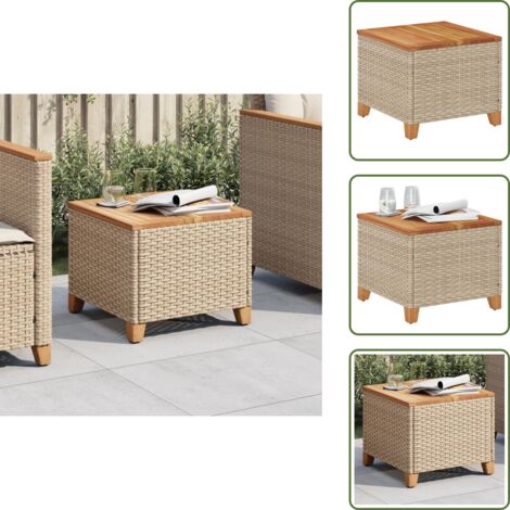 Mesa de jardín acacia - vidaXL Mesa de jardín ratán sintético madera acacia beige 45x45x37 cm - Mesa de jardín exterior