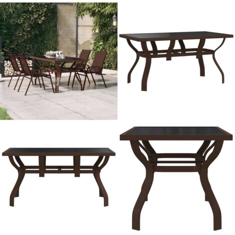 Mesa de jardín acero y vidrio marrón y negro 140x70x70 cm - Mesa de patio - Mesa de exterior