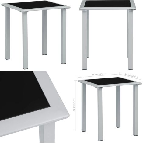 Mesa de jardín acero y vidrio negro y plateado 41x41x45 cm - Mesa exterior - Mesa de jardín acero