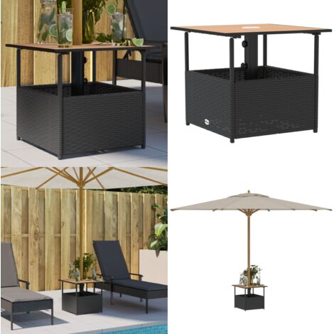 Mesa de jardín agujero de sombrilla ratán negro 55x55x46,5 cm - Ratán sintético - Sombrilla