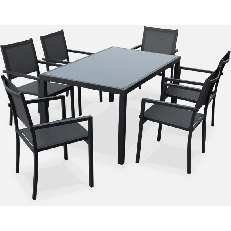 

Alice's Garden - Comedor de jardin, conjunto de mesa y sillas de aluminio y textileno - Antracita / Gris - 6 plazas - Capua - antracita