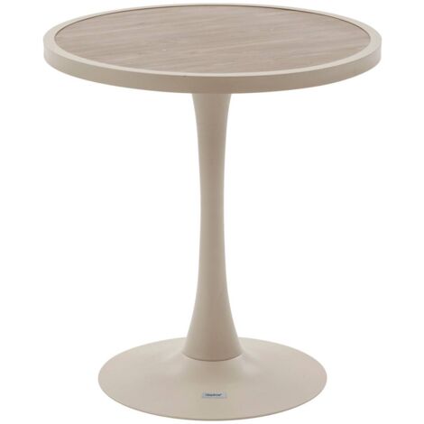 Mesa de jardín bistro Ovialon con madera de arcilla y efecto lino en aluminio - Hespéride