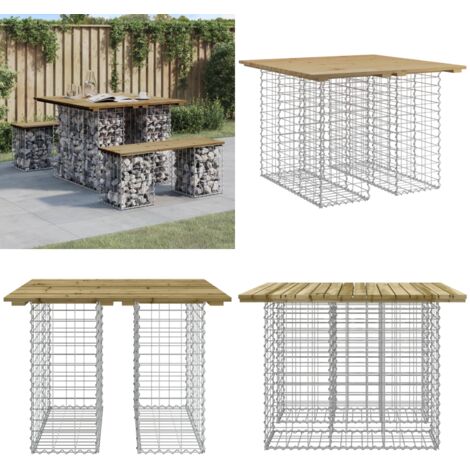 Mesa de jardín con diseño de gaviones, 100 x 102 x 72 cm, madera de pino impregnada - Mesa de exterior - Mesa de patio
