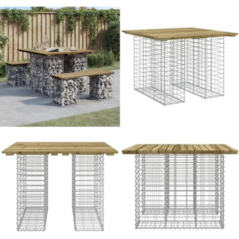 Mesa de jardín con diseño de gaviones, 100 x 102 x 72 cm, madera de pino impregnada - Mesa de exterior - Mesa de patio