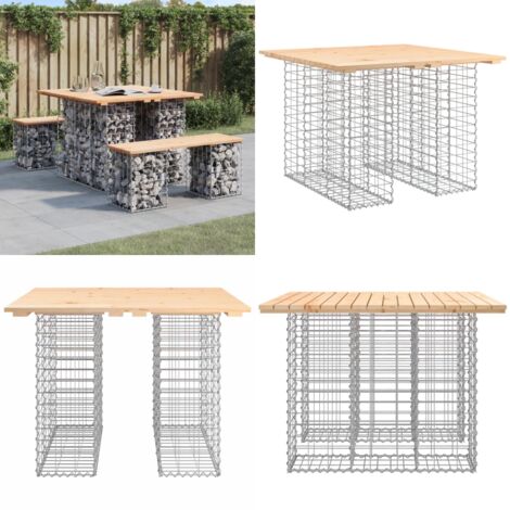 Mesa de jardín con diseño de gaviones, 100 x 102 x 72 cm, madera maciza de pino - Mesa de exterior - Mesa de patio