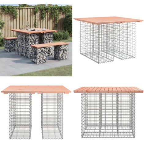 Mesa de jardín con diseño de gaviones, 100 x 102 x 72 cm, madera maciza Douglas - Madera Douglas - Gaviones