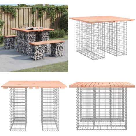 Mesa de jardín con diseño de gaviones, 100 x 102 x 72 cm, madera maciza Douglas - Madera Douglas - Gaviones