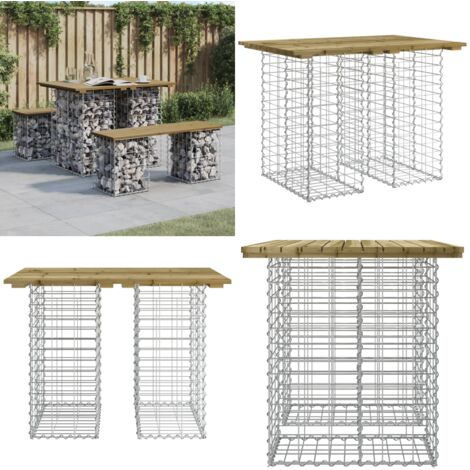 Mesa de jardín con diseño de gaviones, 100 x 70 x 72 cm, madera de pino impregnada - Mesa de exterior - Mesa de patio