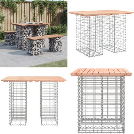Mesa de jardín con diseño de gaviones, 100 x 70 x 72 cm, madera maciza Douglas - Mesa de exterior - Mesa de patio