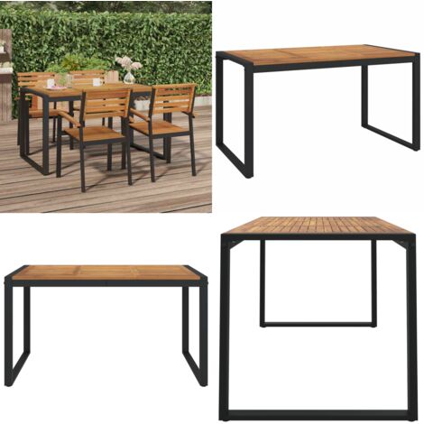 Mesa de jardín con patas en U madera maciza acacia 148x80x75 cm - Mesa de exterior - Acacia