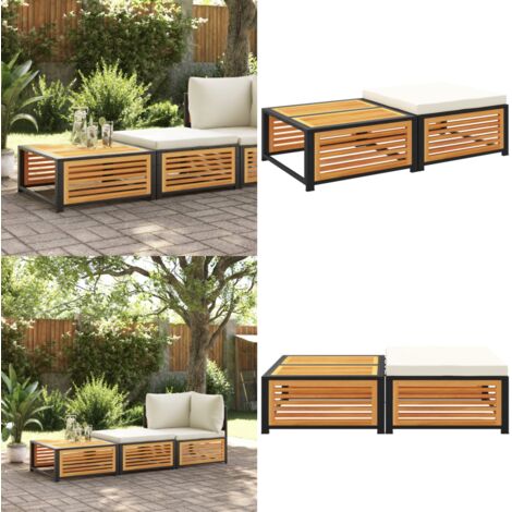 Mesa de jardín con taburete madera maciza de acacia - Taburete de jardín - Madera maciza