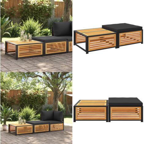 Mesa de jardín con taburete madera maciza de acacia - Taburete de jardín - Madera maciza