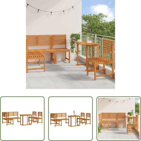 Mesa de jardín -  Conjunto de Bancos de Jardín 4 pcs Marrón
