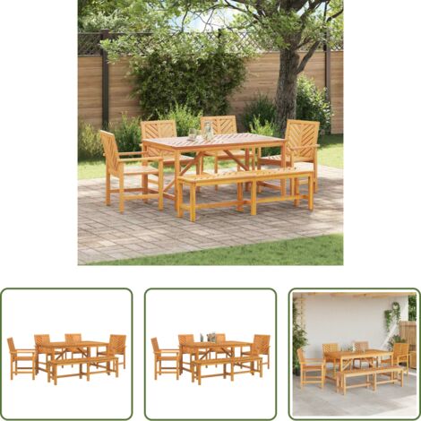 Mesa de jardín -  Conjunto de Comedor de Jardín 6 pcs Marrón