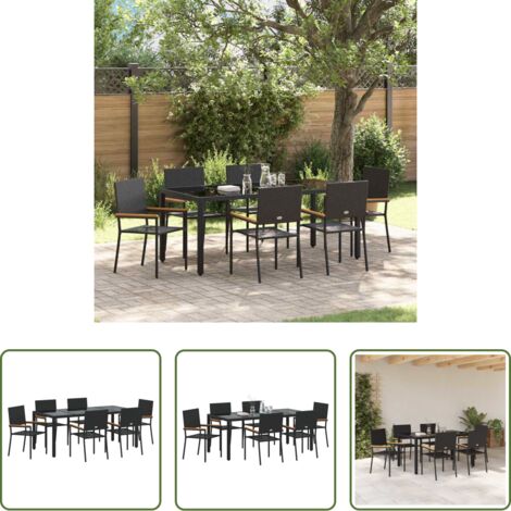 Mesa de jardín -  Conjunto de Comedor de Jardín 7 pcs Negro ratán sintético